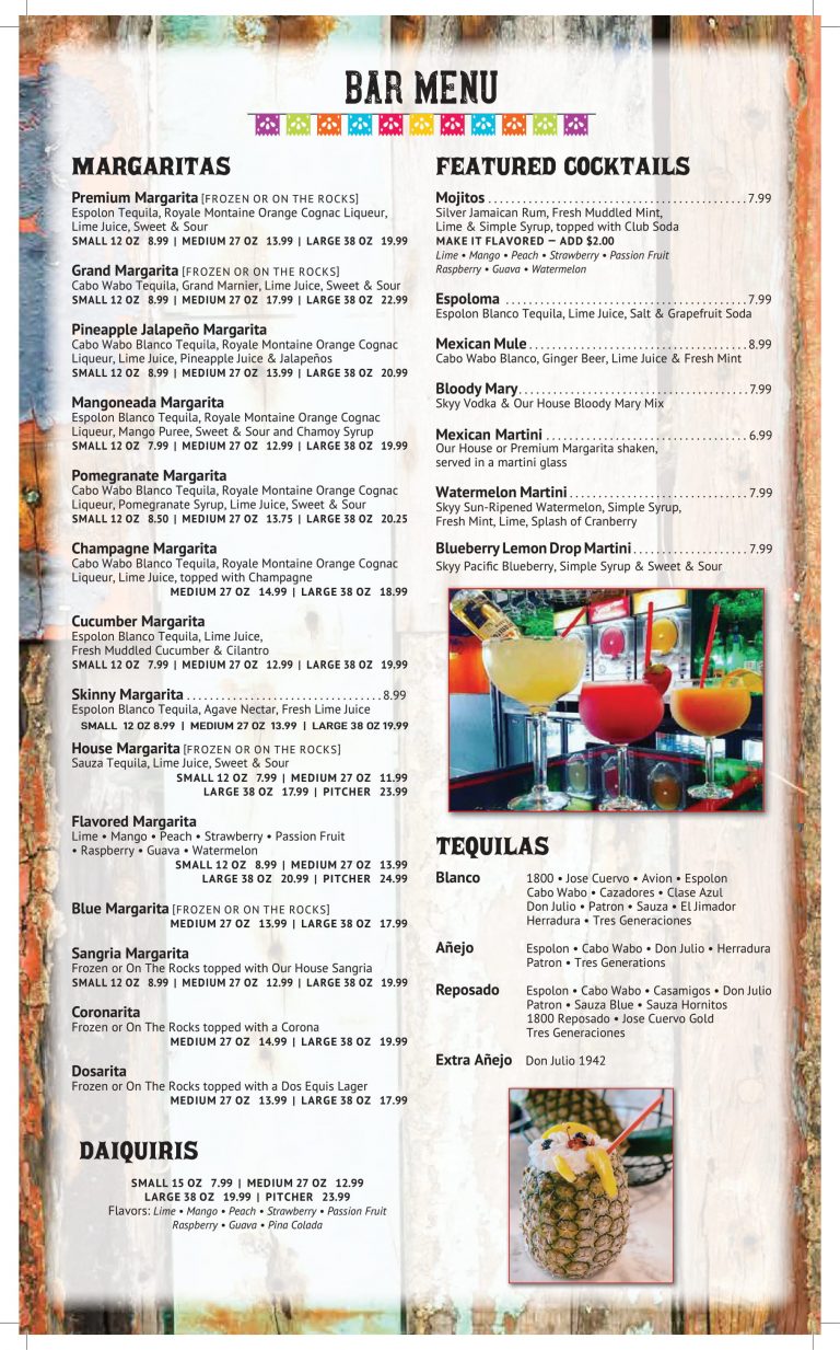 MENU Pedros Tacos + Tequila Bar HARAHAN